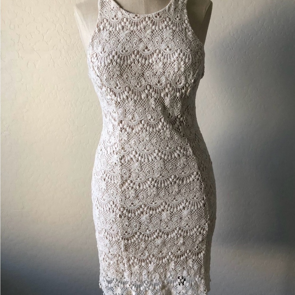 Arc & Co Designer summer Dress - Beige lace razor back Elegant Cream Lace Dress